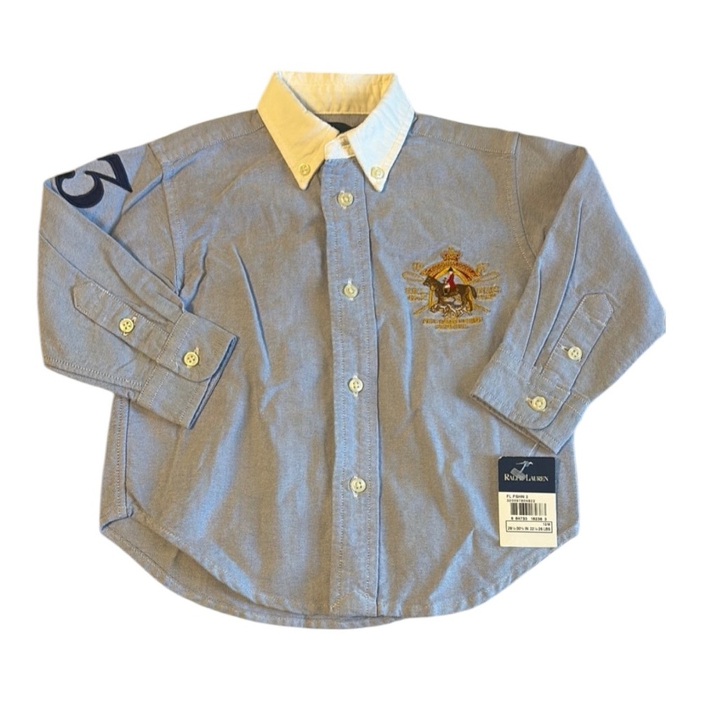 Ralph Lauren 18M Boys Button Up Shirt with Emblem on Chest